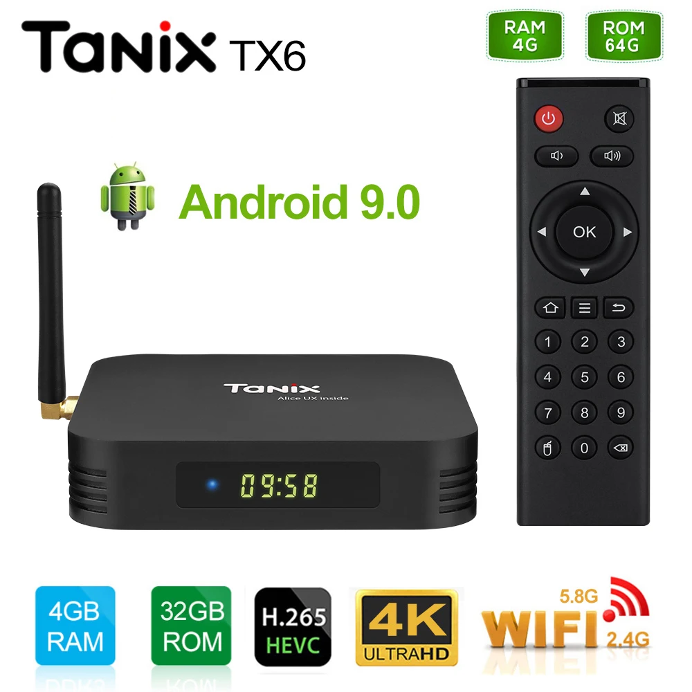 

Google Player Android 9.0 Set Top Box Tanix TX6 Allwinner H6 Quad Core 4GB RAM 64GB ROM 32G 4K 2.4G/5GHz Dual WiFi TV Box Player