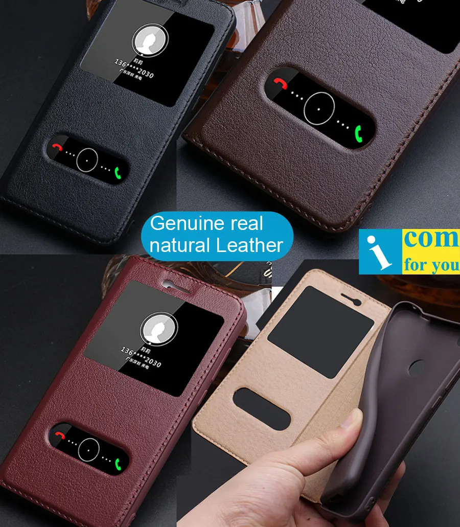 

Genuine Real natural Cow Leather Flip Cover Case For Huawei P8 Lite 2017 Window Slide answer Book Honor 8 Lite