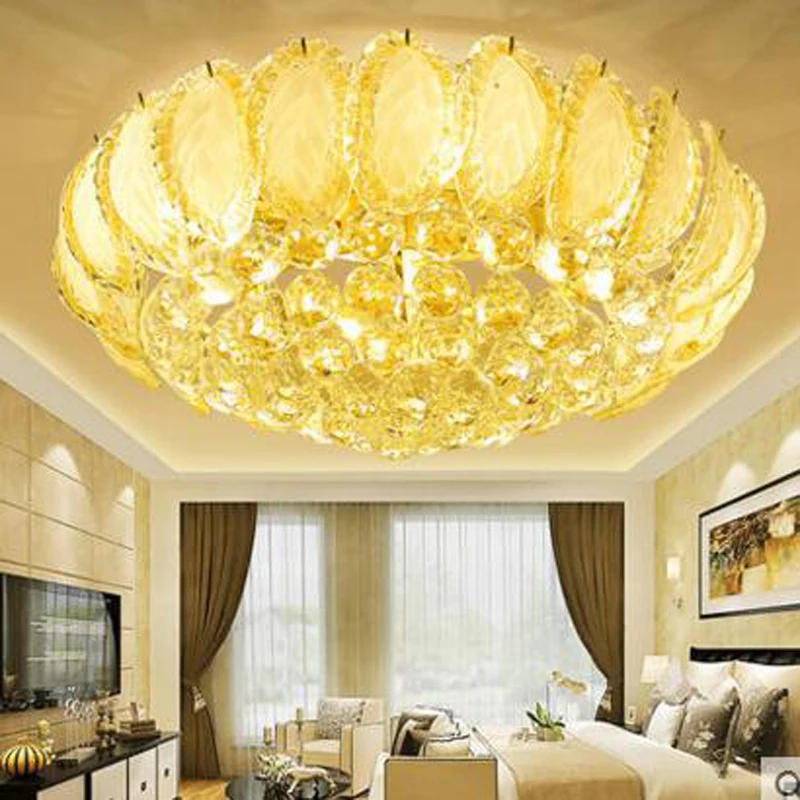 

European style gold led cornucopia crystal lamp living room lighting ceiling lamp bedroom study round restaurant LED lighting