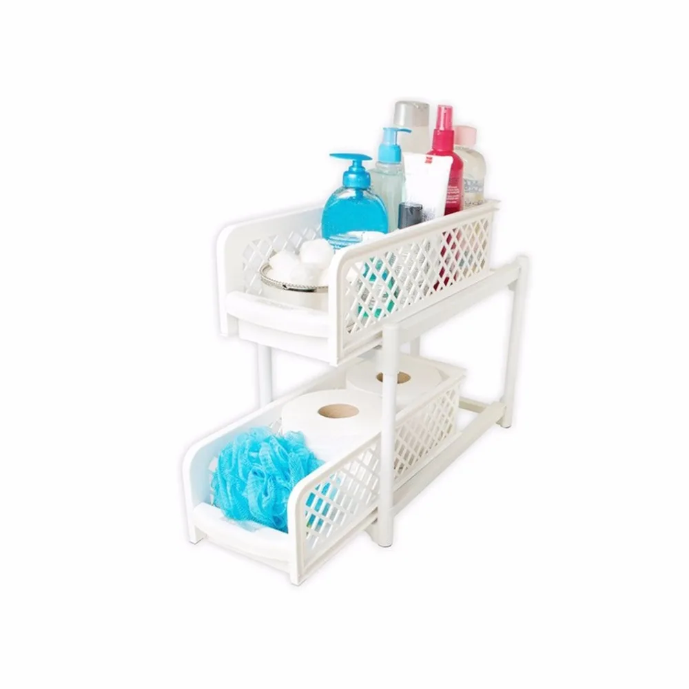 2 Layers Design Practical Bathroom Storage Shelf Rack Plastic Portable