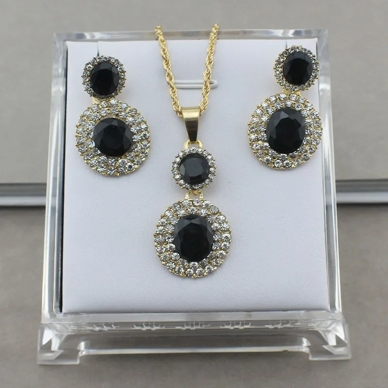 Африканские Украшения jiayijiaduo женский свадебный набор украшений для женщин золотой цвет ожерелье из черных кристалов кулон набор серьги аксессуары