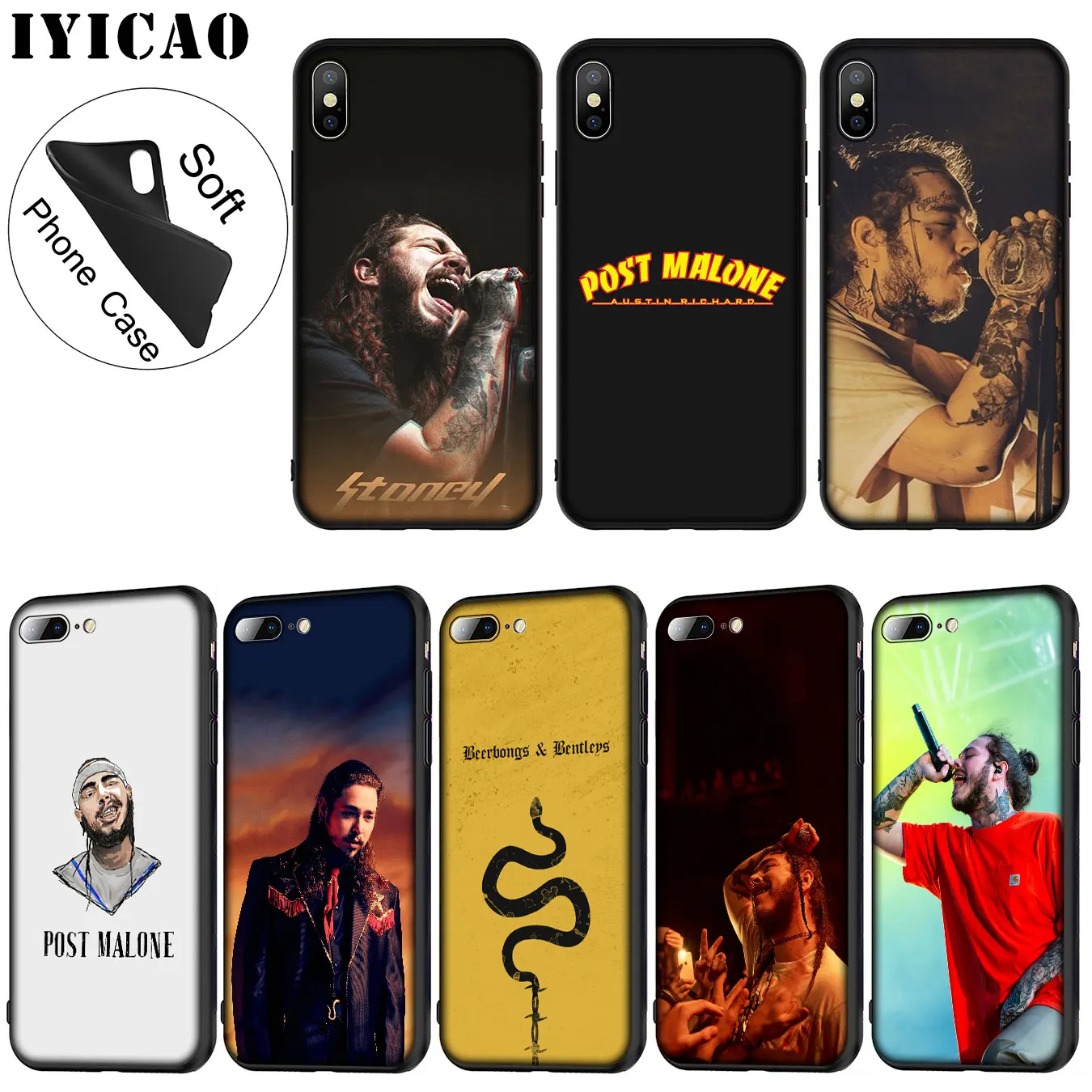 IYICAO Post Malone Мягкий силиконовый чехол для телефона iPhone XR X XS 11 Pro Max 6 6S 7 8 Plus 5 5S SE TPU