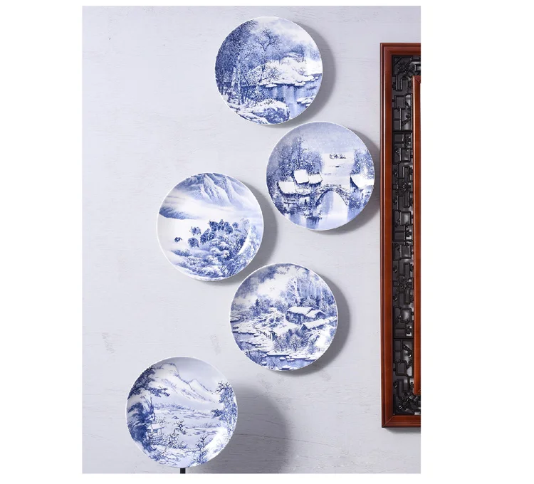 Креативная ручная роспись синий и белый фарфоровая тарелка Украшение подвесное настенное блюдо цветочные вазы ремесла украшение для гостиной подарки