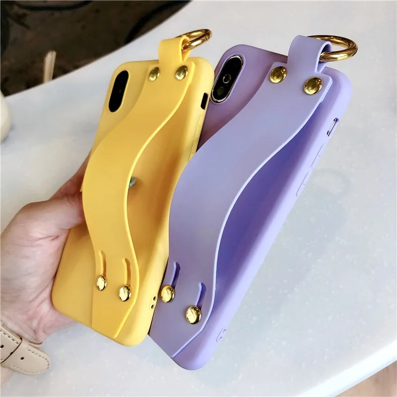 LUDI Wrist Grip Belt Strap Phone Case for iPhone 7 Case for iPhone X 6 6S 7 8 Plus Soft Silicon Plain Retro Matte Phone Covers  02