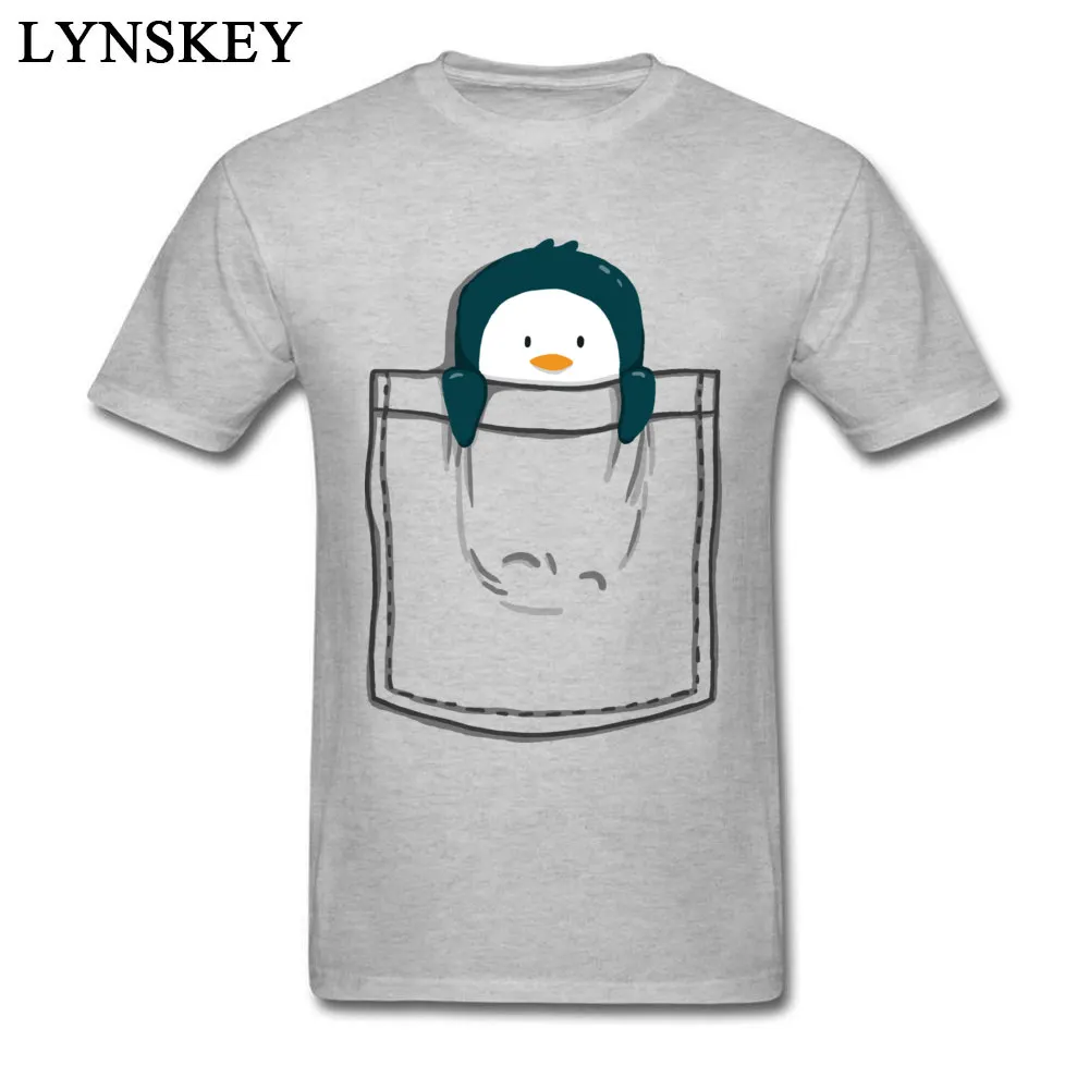Faddish Male T-shirts O Neck Summer/Fall Short Sleeve Cotton Fabric Tops Tees Pocket Penguin Simple Style Sweatshirts Pocket Penguin grey