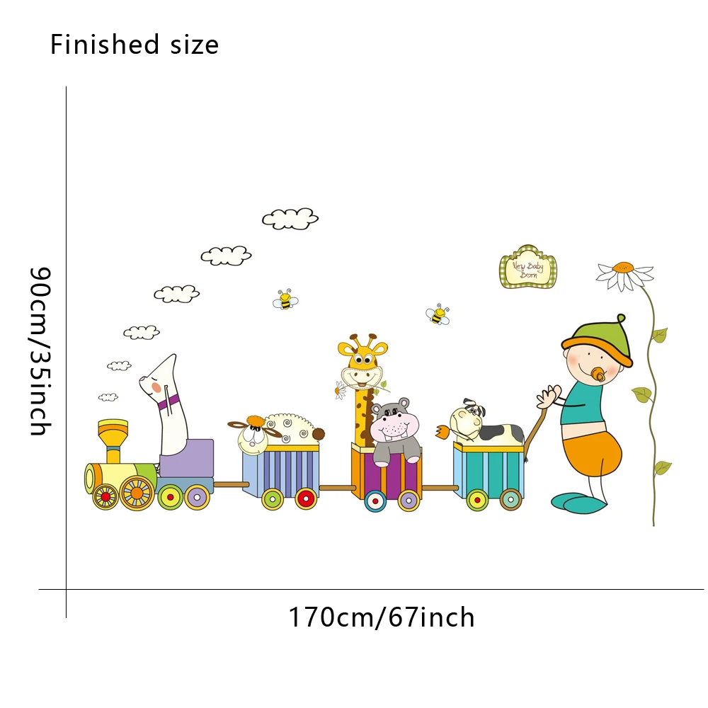Cartoon Animal Train Wall Stickers for Children room Bedroom Kindergarten Wall Decoration Art Wall Decals Murals Wallpaper dc8