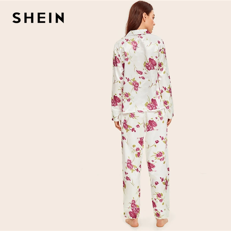 Женский Атласный пижамный комплект SHEIN комплекты с длинными карманами и