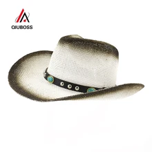QIUBOSS с черным напылением бумажные соломенный джазовый ковбойские шляпы летние женские уличные большие поля солнцезащитная Кепка женские пляжная Панама Sunhat