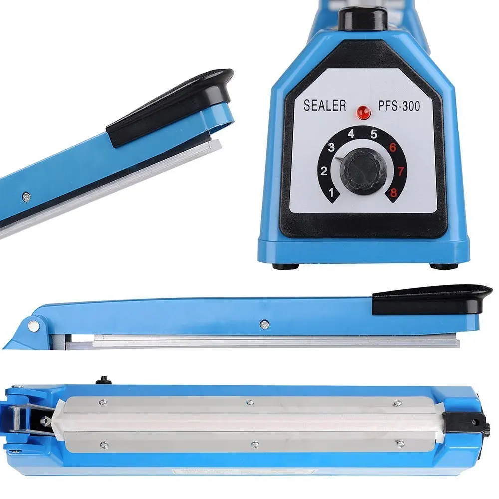 12" 300mm Impulse Manual Hand Sealer Heat Sealing Machine Poly Tubing Plastic Bag w/ Spare & Sealing Elements