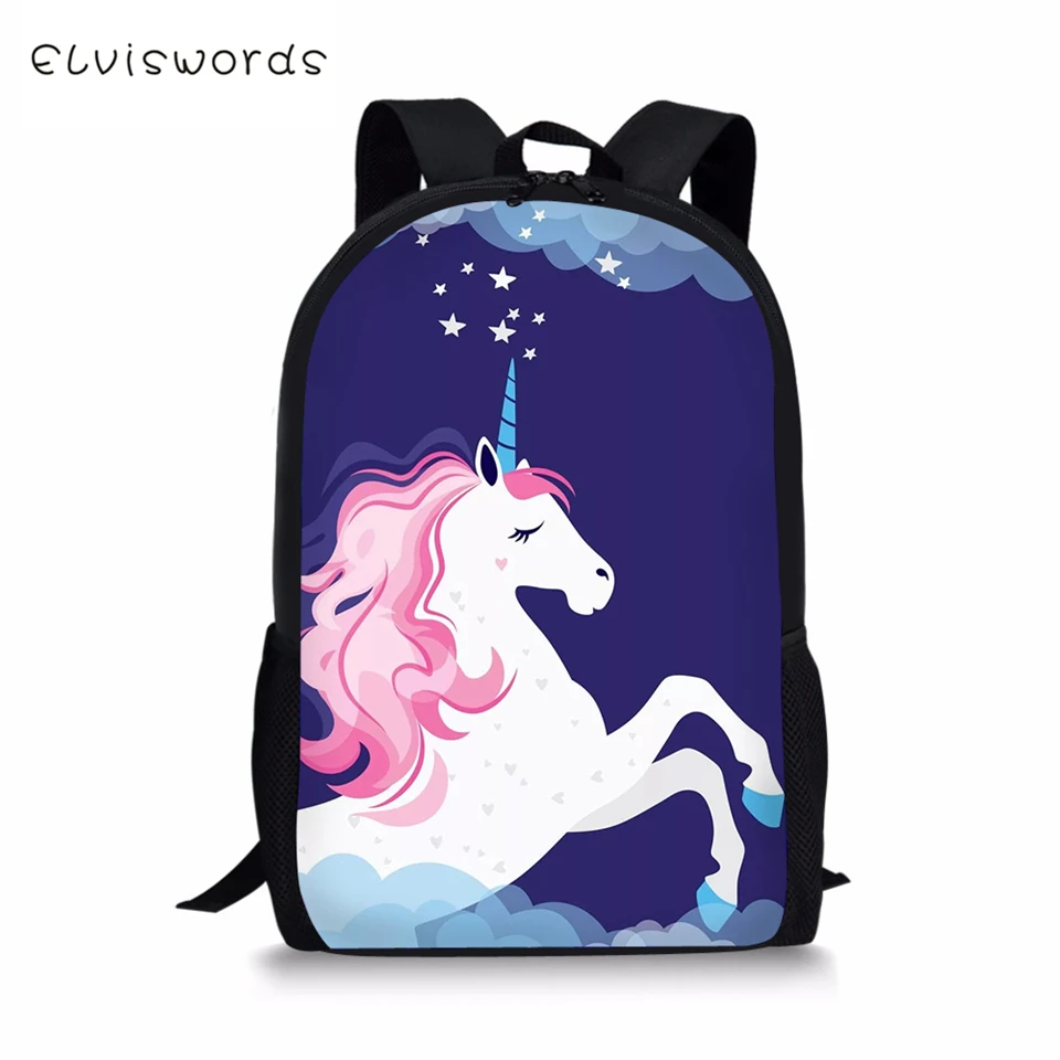 

ELVISWORDS Fashion Children's Backpack Cartoon Unicorn Print Pattern Kids Backpack Kawaii Horse Toddler Primary School Book Bags