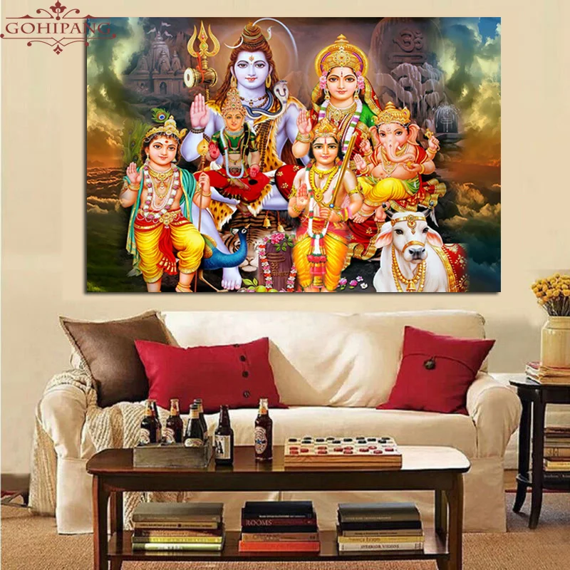 Картины Gohipang на холсте настенное искусство домашний декор 1 шт. Shiva Parvati Ganesha для