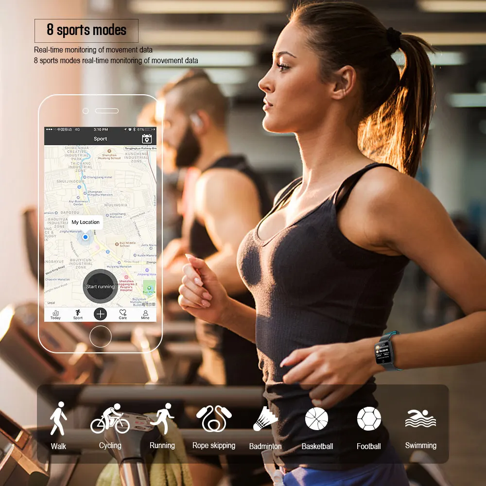 VERYFiTEK Smartwatch Blood Pressure Heart Rate Monitor Men Women Sport Watch Pedometer Stopwatch Smart Watch for IOS Android