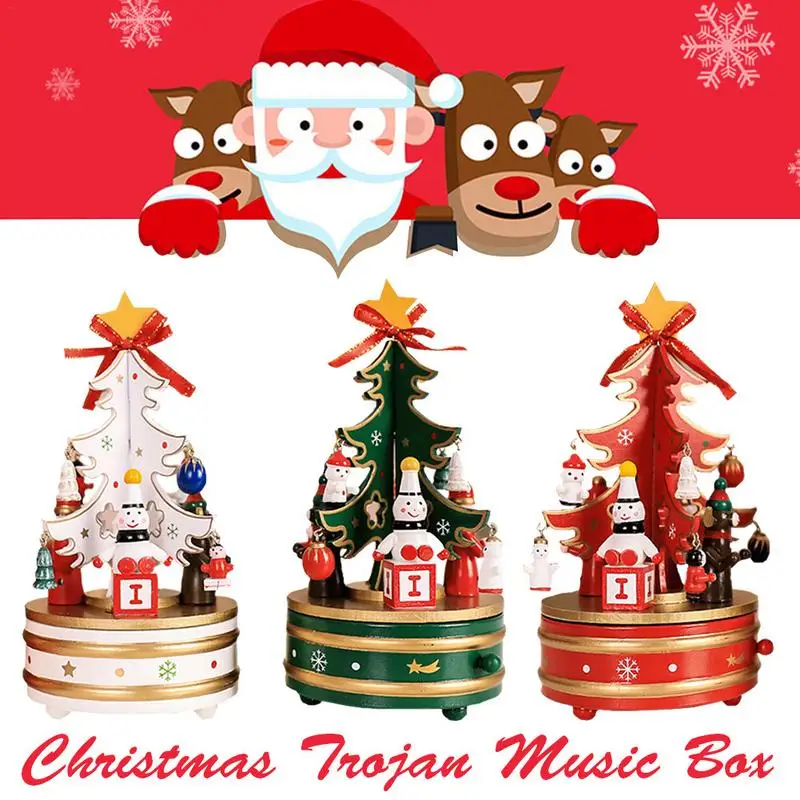 Rotating Christmas Tree Music Box Wooden Christmas Gift Indoor
