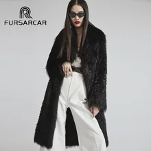 Мех Sarcar, зимнее женское пальто из натурального меха, черный стиль, натуральный мех серебристой лисы, модная теплая Женская куртка 100 см, длинное пальто из меха лисы