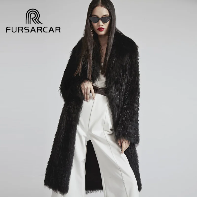 Женское зимнее меховое пальто FURSARCAR черное стильное из натурального меха
