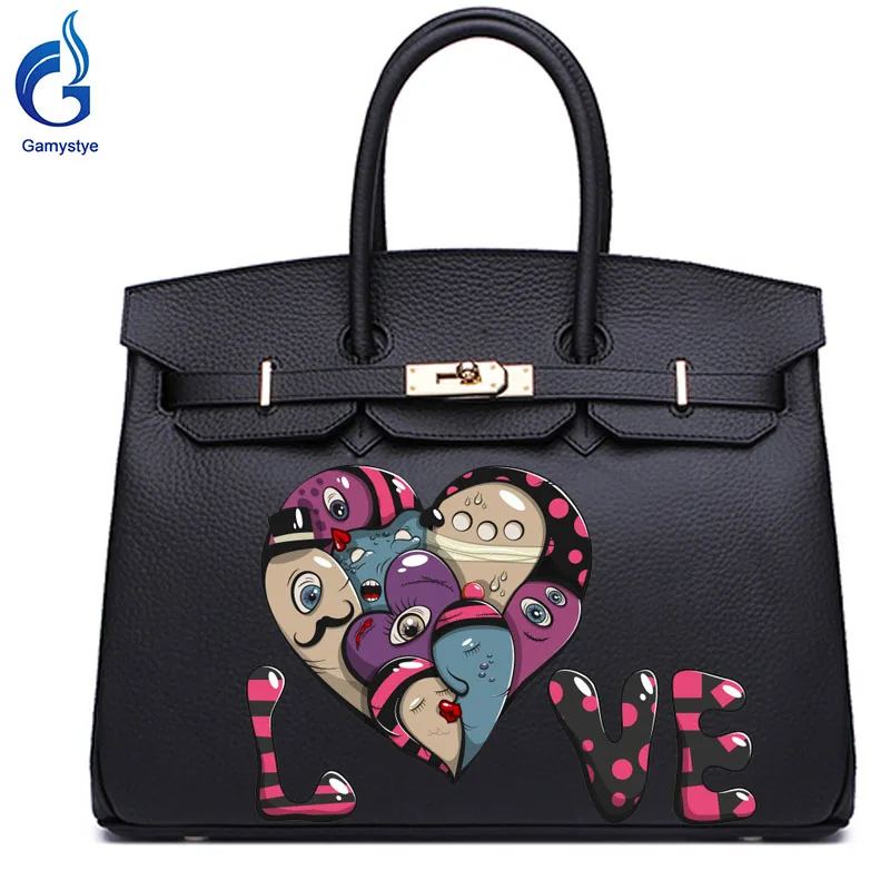 Unique LOVE Women Handbag Messenger Bags 100% Leather Bag Graffiti Unique LOVE Women's Hand Painting Handbags Gift
