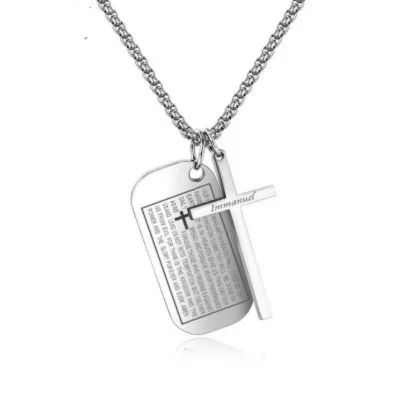 

Religious ornament titanium steel square plate crucifix pendant Christian scripture tag necklace free shipping