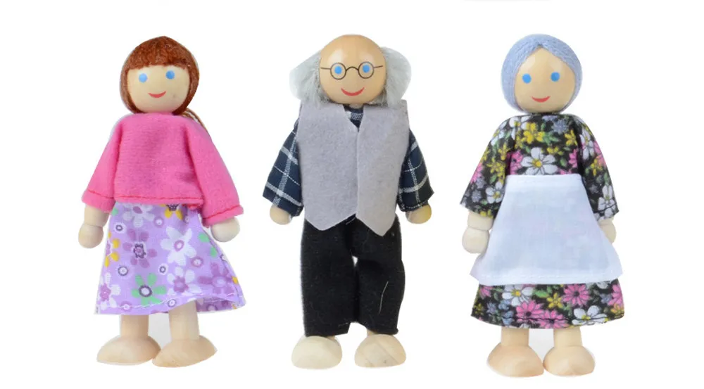 Wooden Furniture Dolls House Family Miniature 7 People Doll Toy For Kid Child Jouets pour enfants Brinquedos infantis