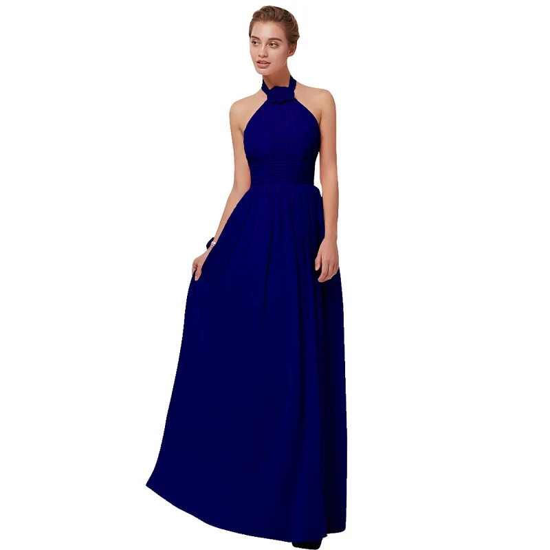 Navy Blue E Королевские синие шифоные платья для подружек невесты Длинные женские платья-трапеция большого размера на свадебные вечеринки и выпускной без рукавов - Цвет: Navy Blue E