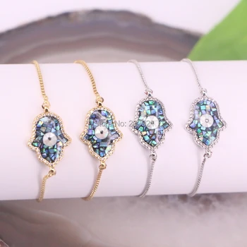 

New Style 8Pcs Micro CZ Abalone Shell Connector Bead Charm Adjustable Chain Bracelets Jewelry Finding