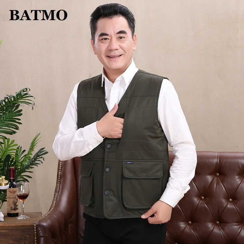 ARMY GREEN BATMO/ Новое поступление, высококачественный жилет для рыбалки из хлопка, много карманов, верхняя одежда, куртки, большие размеры, BG33 - Цвет: ARMY GREEN