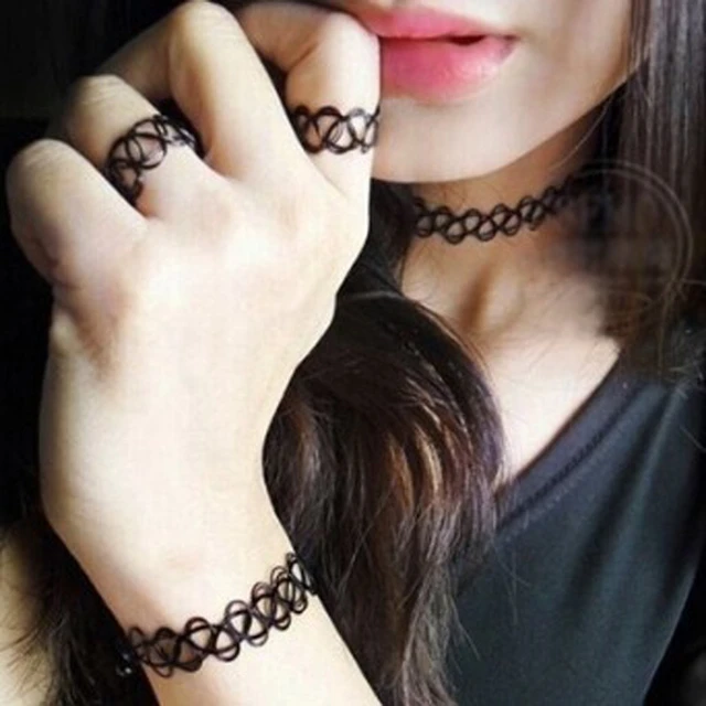 Women Tattoo Choker Necklace Stretch Elastic Henna Hippie Boho Collar  Jewelry