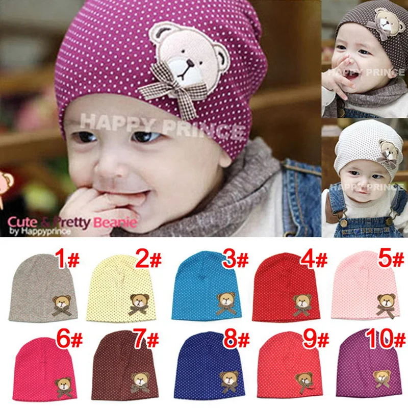 

Baby Hat 2016 Children Bow Labeling Hats Newborn Dots Cubs Pattern Hat Hedging Baby Cap Suitable For 2-6 Months 10 Colors