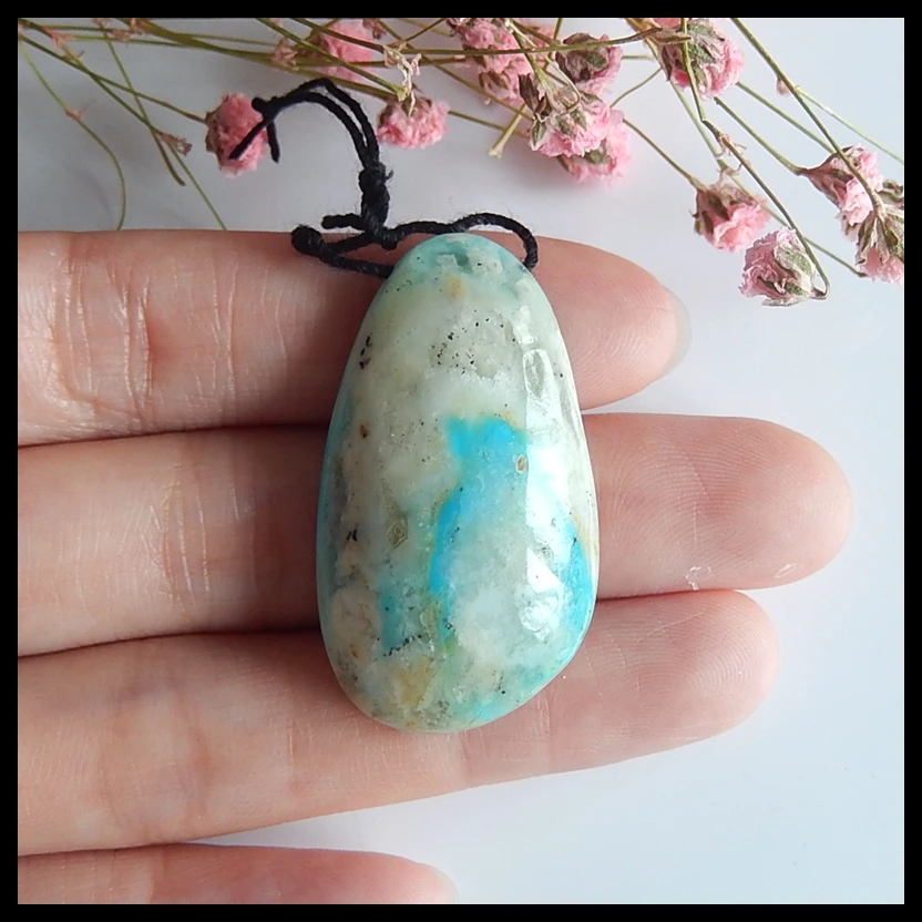 

Natural Blue Opal Cabochon,fashion pendant,Semi-precious stones For Women Jewelry Making DIY 37x21x8mm,9g