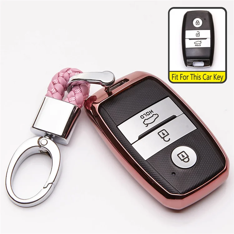 Чехол для ключей автомобиля из ТПУ для Kia Rio 3 K2 Ceed Cerato K3 Sportage 4 Picanto K5 Optima Sorento Forte Stinger брелок для ключей - Название цвета: Pink With Keyring
