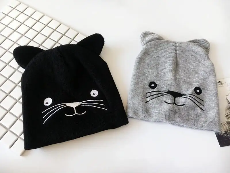 Хлопок кошка шаблон утолщаются зимние трикотажные изделия Теплая Шапка Лыжная шапочка шапка для мужчин и женщин 34