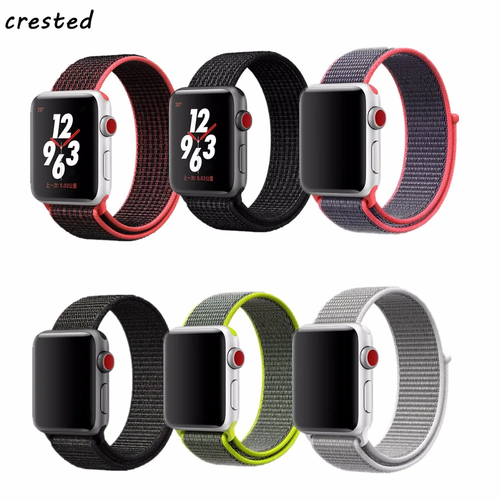 

CRESTED Sport loop band for apple watch 42mm 38mm iwatch 3/2/1 woven nylon wrist band bracelet Lightweight Breathable loop band