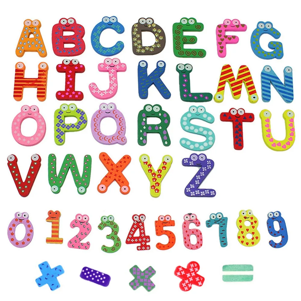41pcsx Colorful Cartoon Design Wooden Letters Numbers Refrigerator