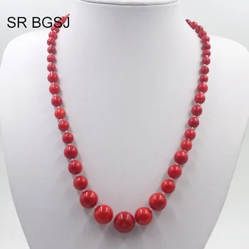 

Free Shipping 19" 6-14mm Red Coral Beads Heart Clasp Women Trendy Choker Coral Graduated Necklace