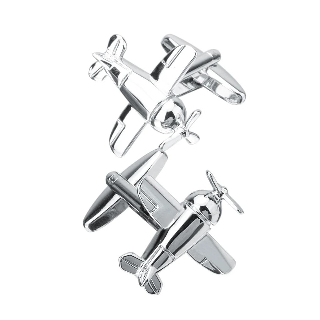 Phenovo Silver Brass Bomber Airplane Aircraft Shape Cufflinks Mens Chic Cuff Links stylish aircraft shape Tie Clips Jewelry