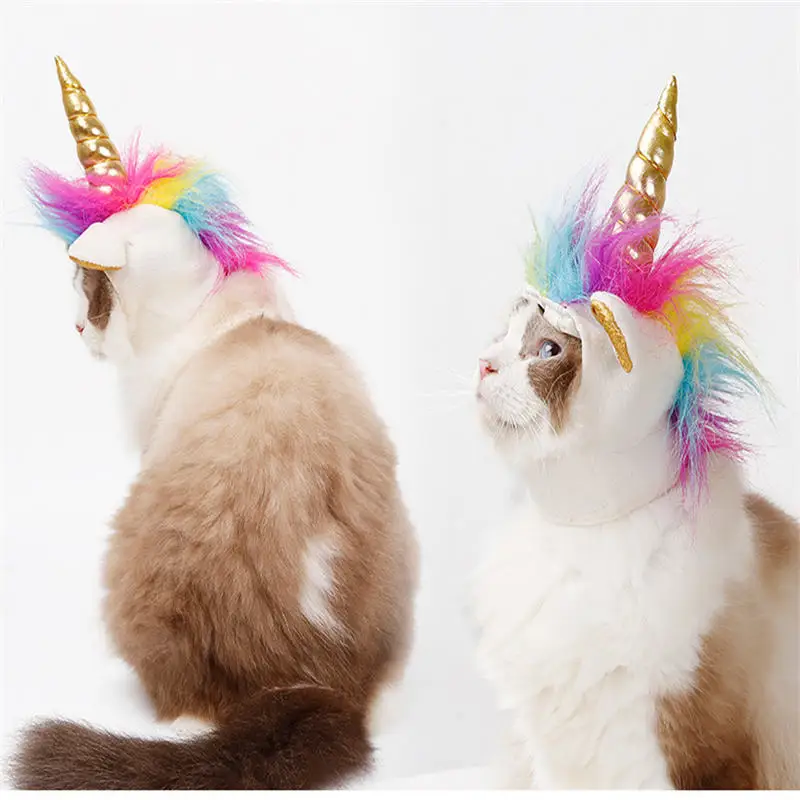 Милый питомец Единорог шляпа для кошек и маленьких собак Щенок Кошка костюм аксессуар для Хэллоуина Рождество косплэй грива кепки