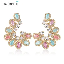 Luoteemi Для женщин мода шампанское золото Цвет многоцветный Ice CZ водослива жемчужно-вырезать большой Серьги-гвоздики подарок Новогодние товары