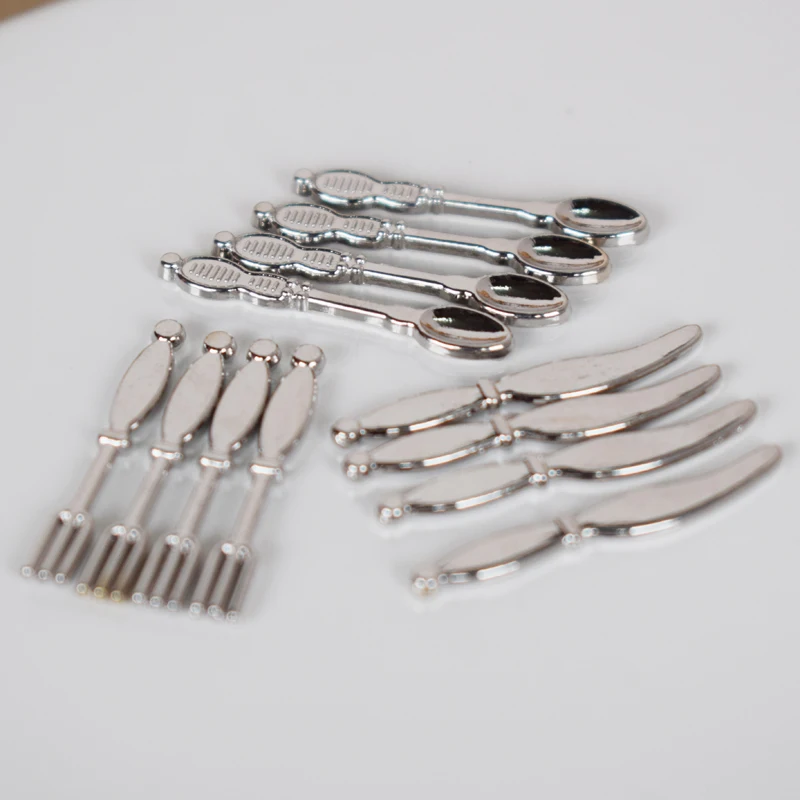 12pcs 1/12 Dollhouse Miniature Fork Knife Soup Spoon Tableware Play Kitchen Food Furniture Toy Fit Sylvaian Family Accessories