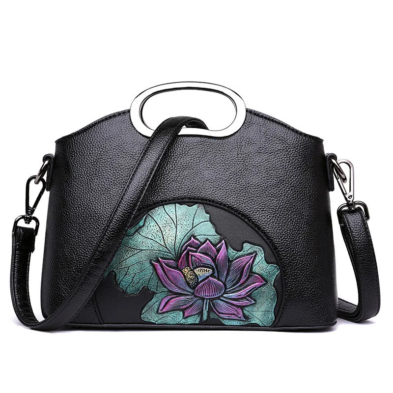 Женская сумка через плечо с цветочным узором, сумки высокого качества, винтажные сумки-мессенджеры, дизайнерские Брендовые женские сумки через плечо, женские сумки - Цвет: Black1