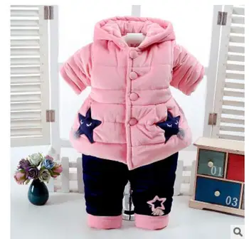 

2017 New winter plus velvet padded two-piece suit 0-2 Infant cotton-padded jacket set 100% cotton, quality assurance
