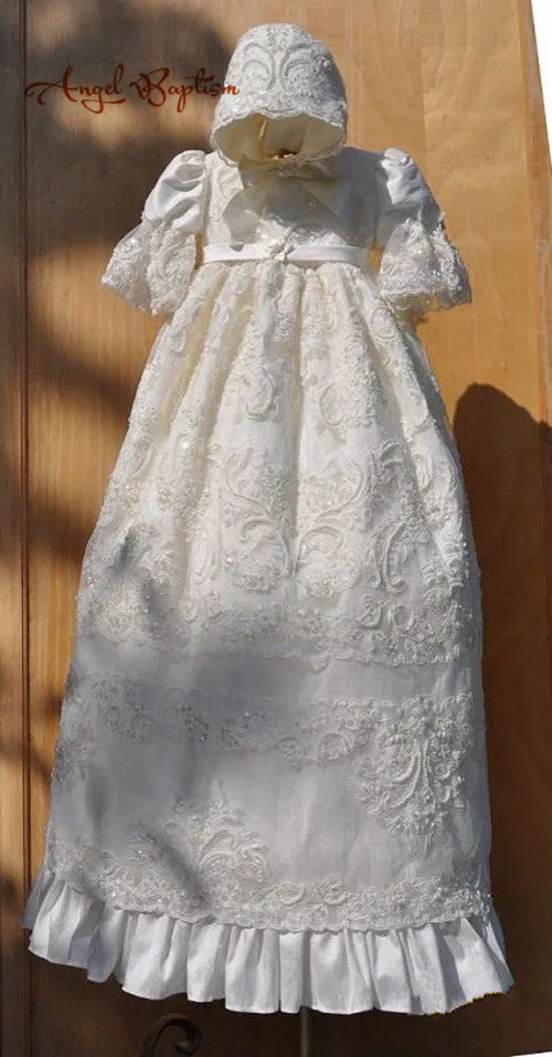2016 Whole sale Robe Christening Gown Baby Gown Baptism Dresses Lace Applique Beads Vestido De Noiva With Bonnet Wholesale Mother & Kids
