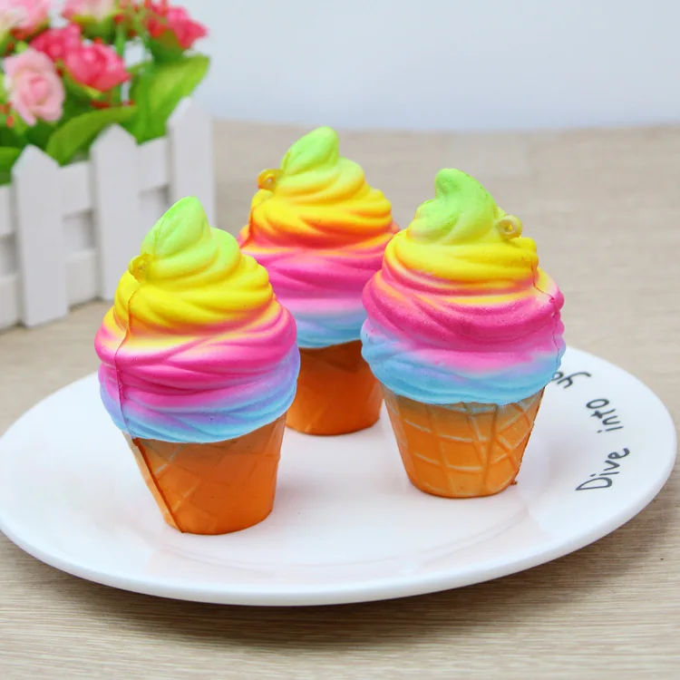 

1PCS Squishy Ranbow ice Cream Cone Jumbo PU Slow Rising Soft Squishes Lovely Toys Stress Relief Toy Decor Gift