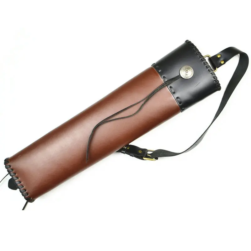 

New Hand Crafted Single shoulder back type Top Head Layer Cowhide Leather Archery Quiver Black+Brown holding for Hunting