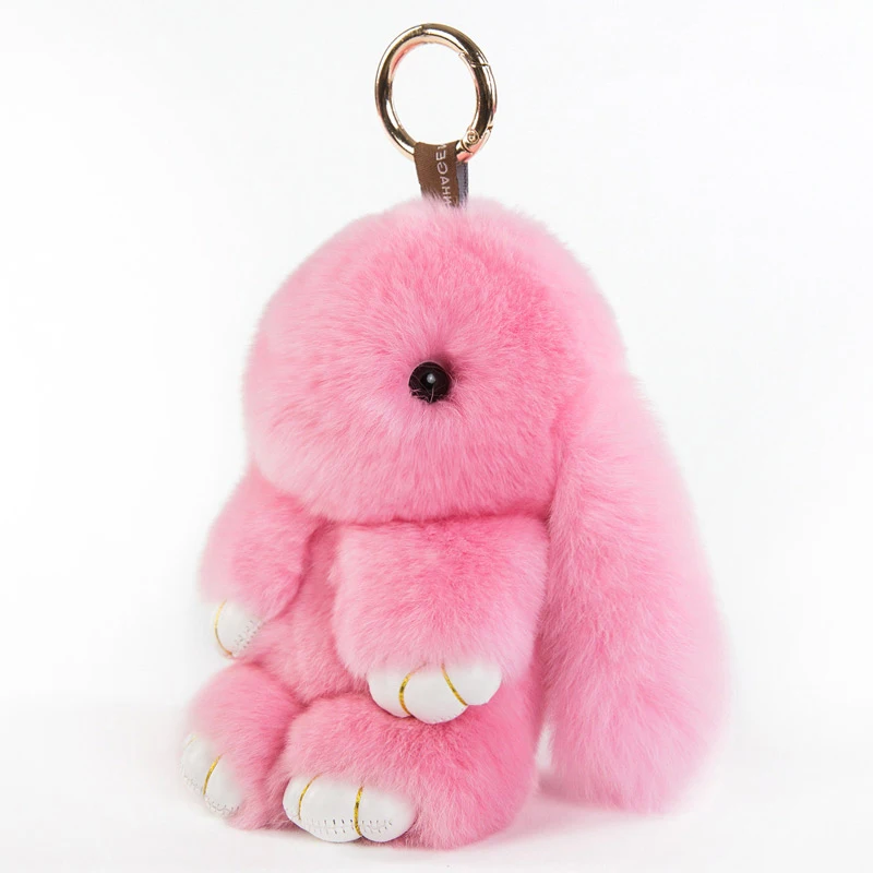 

18cm Cute Pluff Bunny Keychain Rex Genuine Rabbit Fur Key Chains For Women Bag Toys Doll Fluffy Pom Pom Lovely Pompom Keyring