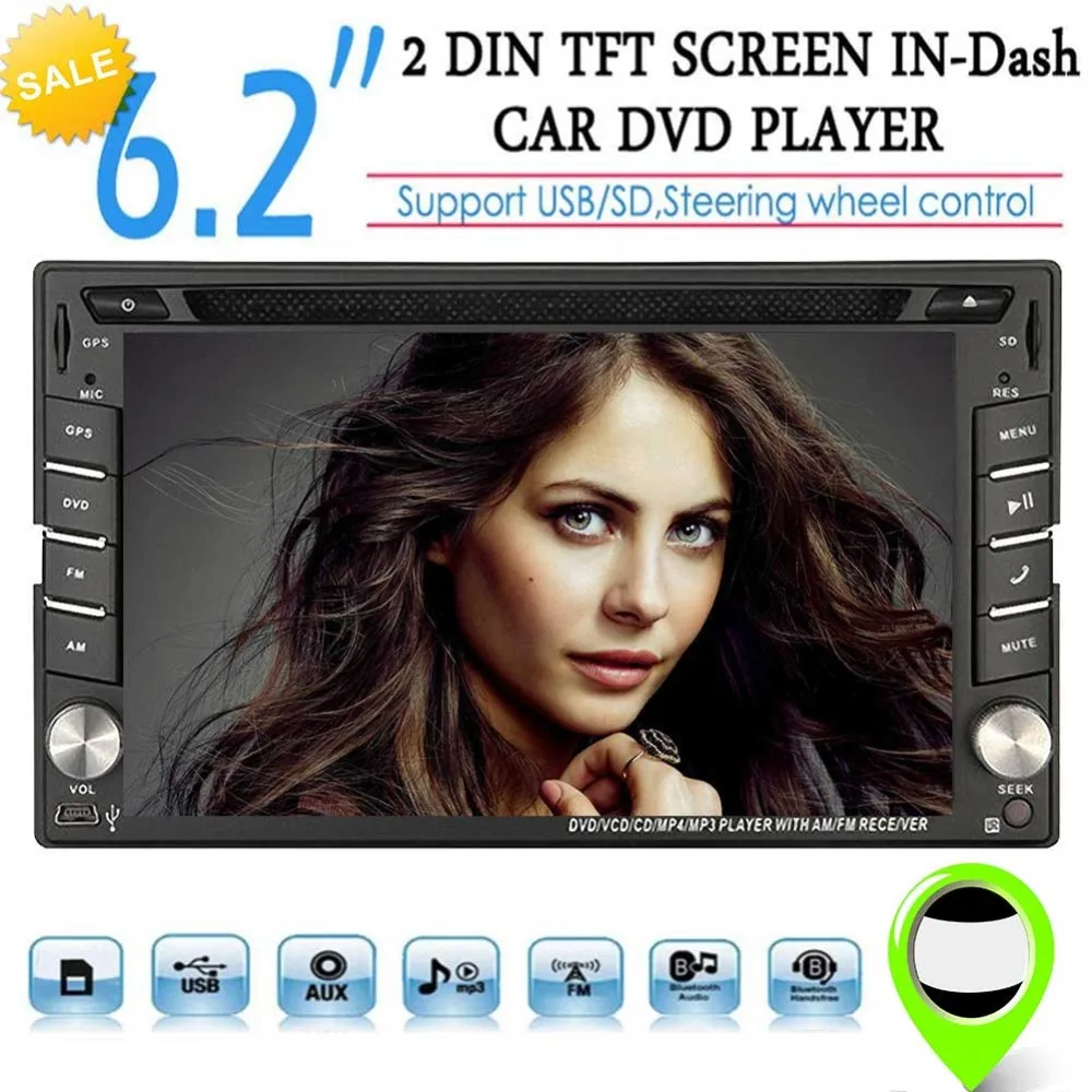 

Double 2 Din 6.2" Touch Screen In Dash Stereo Car Receiver DVD CD MP5 Video Player Bluetooth GPS Navigation FM/AM RDS Radio TFT