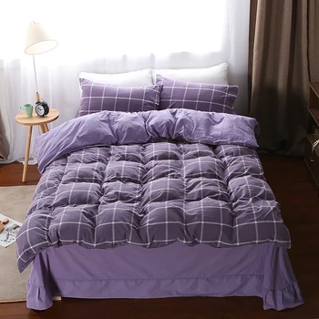 

2018 100% washed cotton Bedding Set plaid Duvet Cover Set Super Soft Quilt Cover queen size Bedclothes 4 Pieces Hot
