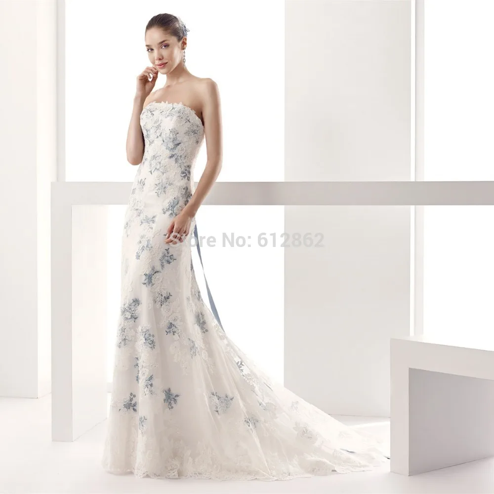 Strapless Low Back A Line Lace Royal Blue And White Wedding Dresses Strapless Low Back A Line Lace Royal Blue And White Wedding Dresses In From Weddings Events On Aliexpress Alibaba Group