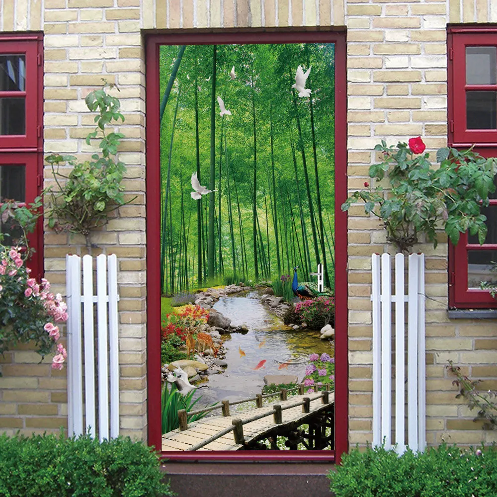 

Newest 3D Nature Landscape DIY Door Wall Sticker Living Room Kitchen PVC Self-Adhesive Waterproof Sticker On The Doors Wallpaper