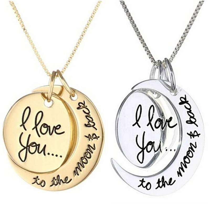 Колье с подвеской Love Forever Moon серебряное ожерелье надписью I You To The для мужчин и