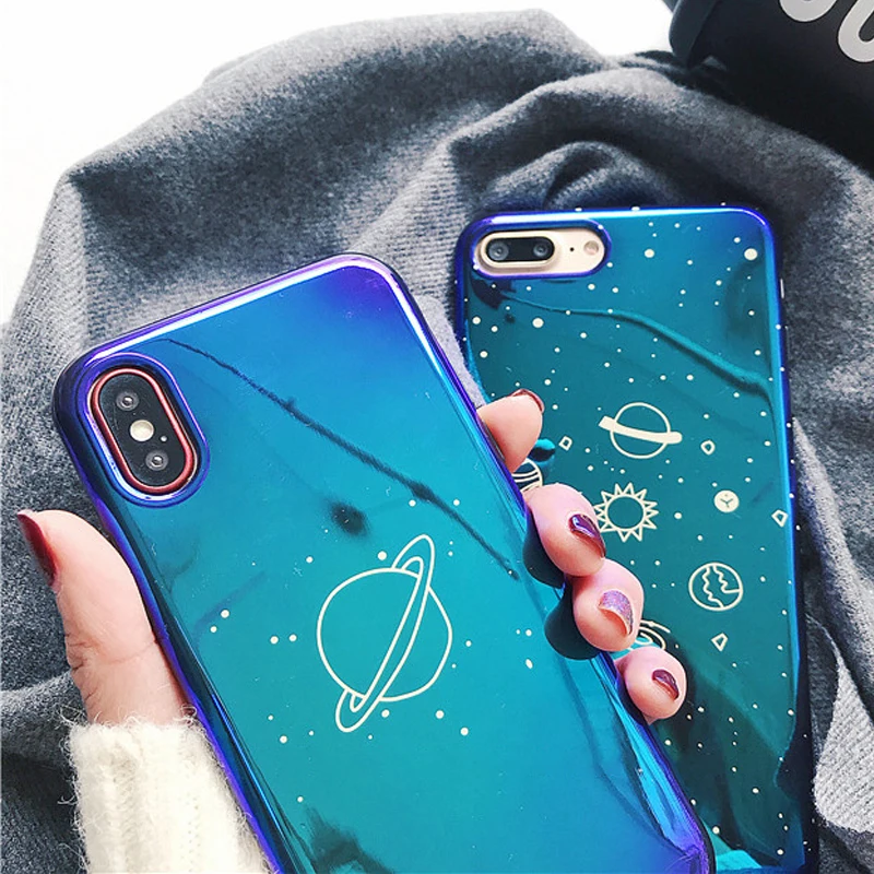 Blu-Ray Colorful Pattern Flower Phone Case For iPhone X 6 6S 7 8 Plus Fashion Glossy Planet Universe Series Back Cover