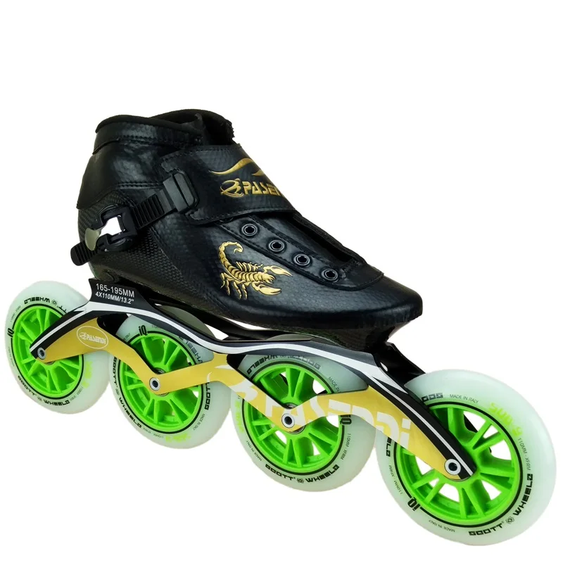 Профессиональная обувь для катания на коньках из углеродного волокна женские/мужские Встроенные коньки кроссовки для бега для взрослых детская обувь для катания на коньках ботинки на роликах - Цвет: black shoes green
